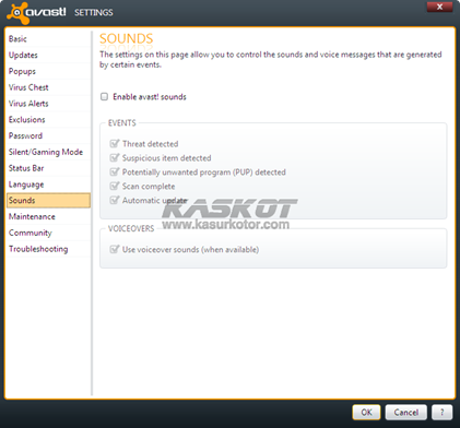 Mematikan/Menonaktifkan Pemberitahuan Suara dan Animasi Avast di System Tray Icon