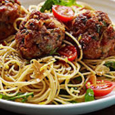 Lemon-Garlic Spaghetti with Sausage Meatballs