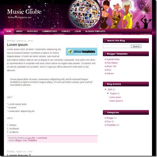 music-globe-blogger-template
