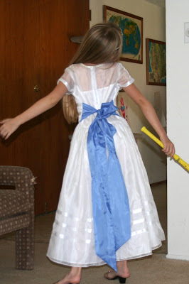 Showing off the back of our gown.