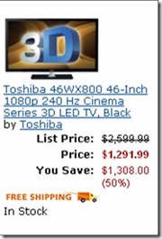 Toshiba 46WX800 46-Inch 1080p 240 Hz Cinema Series 3D LED TV, Black