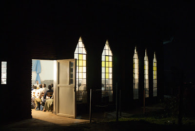 Outside, night shot of chapel