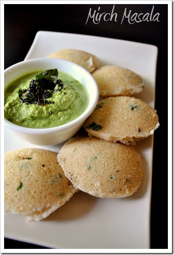 Rava Idli with Kothamalii Chutney