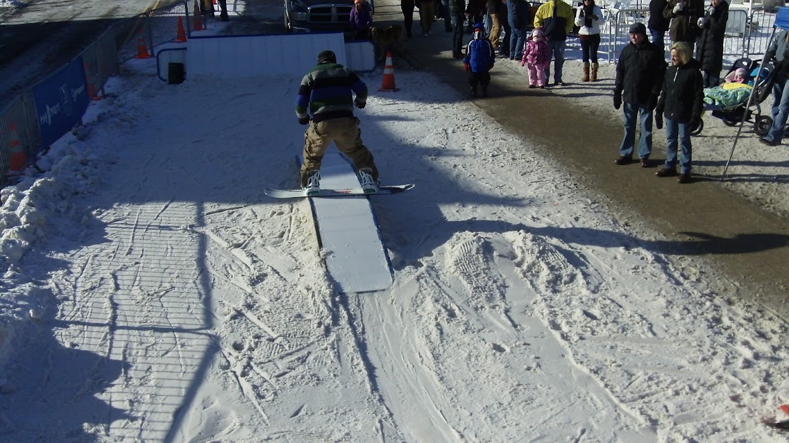 David sliding the box at the Ice Fest