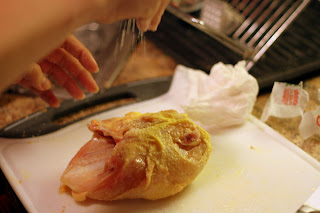 picture of chicken breast being sprinkled with spices