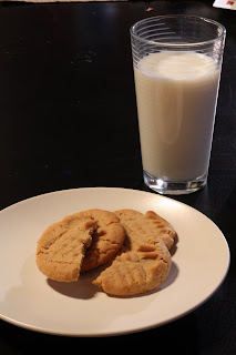 picture of peanut butter cookies and glass of milk