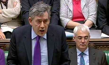 Gordon Brown and Alistair Darling in the Commons on bill day 2010, twenty-four March.