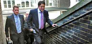 British National Party (BNP) personality Nick Griffin leaves London County Court, London