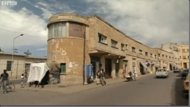 Modernist building inspired by a train. Asmara.