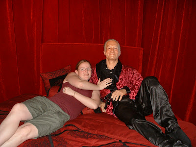 This one kinda freaks me out because the picture almost looks real!  Even the wax Hef can get the ladies in bed!