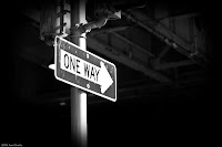 One Way: On the corner of 12th and Market, not far from the Reading Terminal Market, stands this infamous Philadelphia sign. Infamous or not, it sure had some character! (1/500 sec @ f/1.8; 50mm) 2009, Kerri Shotts