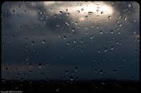 Rain Drops on Window: After I got home, I managed to get this shot as a rain shower decided to start. I think it is an interesting pic, especially with the sun brightening the clouds in the background. (1/100 sec @ f/13; 50mm)