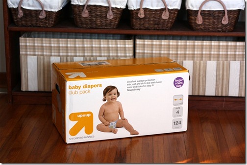 Pretty storage bins from diaper box fabric covered diaper box
