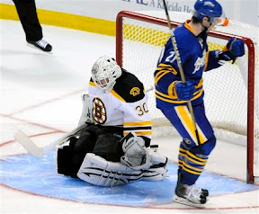 Sabres Drew Stafford scores on Tim Thomas in the shootout