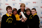 Marie Carroll, from Bayside Gymnastics Club, Dublin, Irish Volunteer of the Year 2008, pictured here with Bayside Gymnasts, Ciaran Cordial (left) Katie Bushe, Sile Maguire and Conor O'Shaughnessy (right), in the Shelbourne Hotel, Dublin.