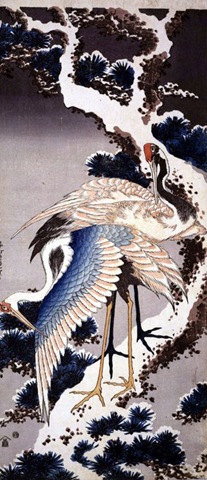 [Hokusai - Cranes on pine covered by snow (1833)[6].jpg]