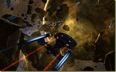 Following another assault cruiser into the ruins of a shattered planet in an attempt to rescue another federation vessel.