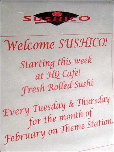 Sign Announcing Sushi in AOL HQ Cafeteria