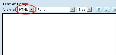 Text, HTML dropdown menu selector in the AOL Journals formatting toolbar