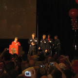 Tressel and players - Kirk Barton, Dionte Johnson, James Laurinaitis and Vernon Gholston