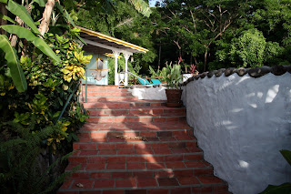 up the steps