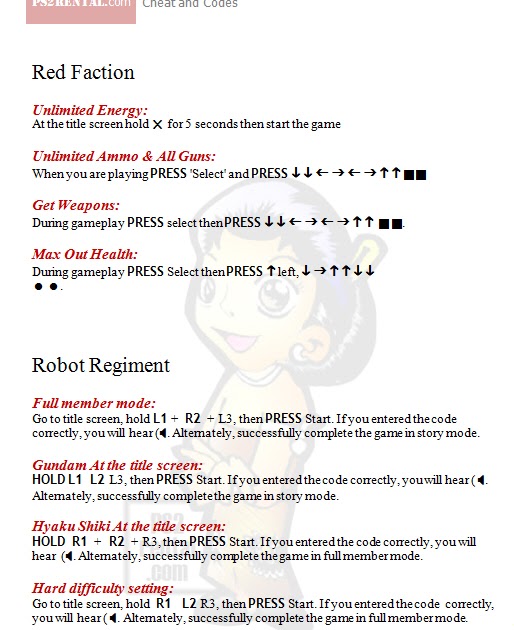 Playstation 2 Cheat Code Center: Red Faction