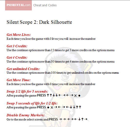 Silent Scoope - Dark Silhouette ,playstation 2 cheat code reviews features