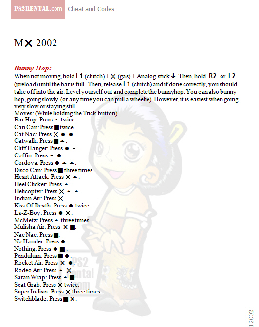 MX 2002 ,playstation 2 cheat code reviews features
