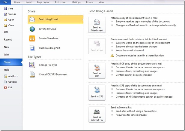 share word 2010