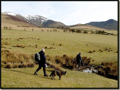 Striding towards Barkbeth with Skiddaw in the distance
