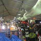 Crazy tent market beside the casino. Big transparent tubes are disposable heating ducts.