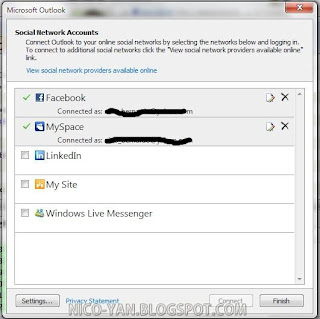 Pengaturan fitur jejaring sosial di Outlook 2010
