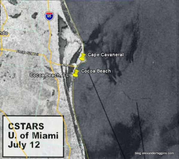 Cape Cavaneral Beach and Cocoa Beach Oil Spill Satellite Photo Overlay Cape Cavaneral Beach and Cocoa Beach Oil Spill Satellite Photo Overlay