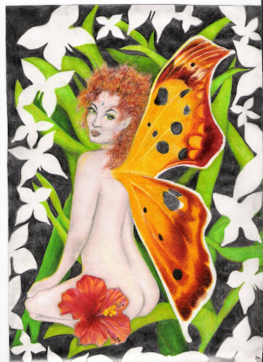 fairy and hibiscus tattoo