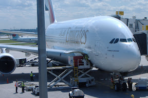 Not our plane, but it was my first time seeing a double decker, so I thought I'd take a picture.