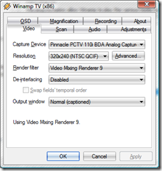 Configurações do Winamp TV