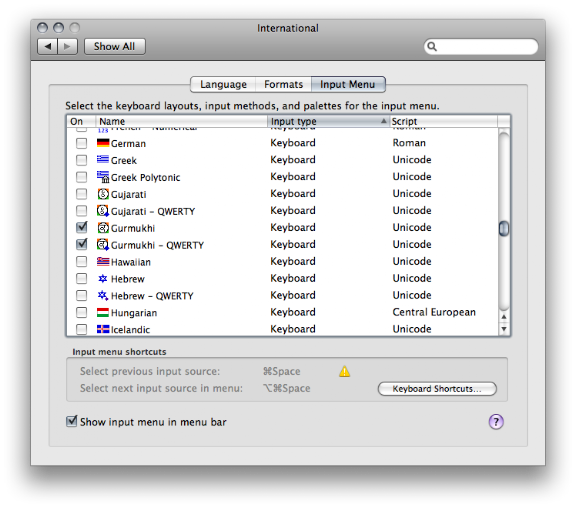 International Preference Pane