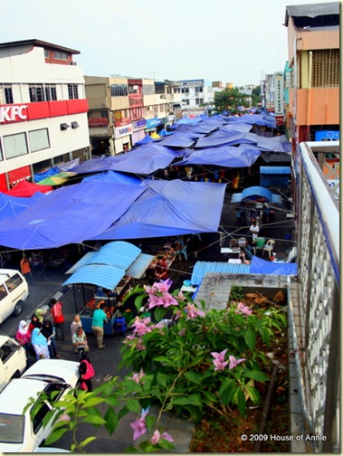 Satok Market from the footbridge Satok Market from the footbridge