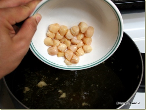 Scallops In Water. Adding Dried Scallops to