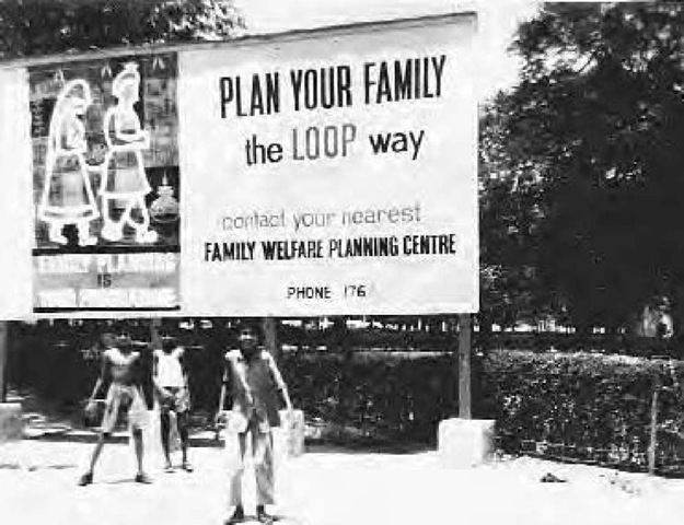 A billboard advertises the family planning program in New Delhi, India.