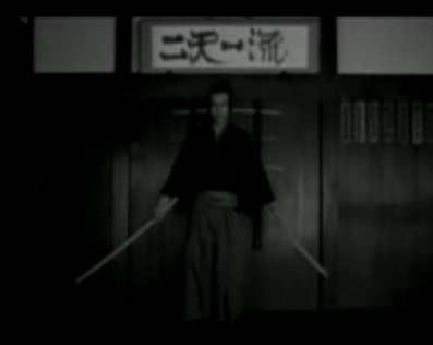 screen capture from ni ten ichi ryu. musashi poses.