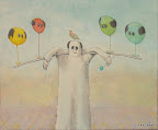 179 - Le Marchand de Ballon - 2007<br />
65 x 54 - Sable et aquarelle sur toile