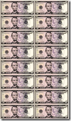 Uncut sheet of $5 bills