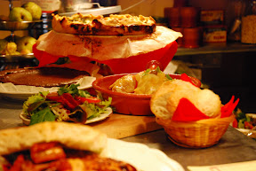 Quiche, Cake, Salad on Kitchen Counter