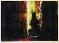 "For Thich Quang Duc," by Randall Stoltzfus, 2004, raw pigment and pastel on paper, 17.25"x25.5" "For Thich Quang Duc," by Randall Stoltzfus, 2004, raw pigment and pastel on paper, 17.25"x25.5"