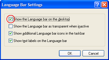 Windows XP Language Bar Settings