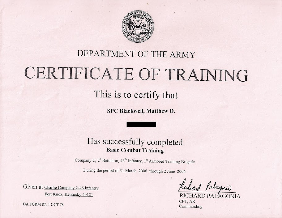 army training certificate