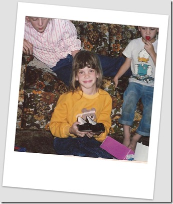 angie with new shoes polaroid