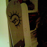 The 2 boards side to side. The white one is my new amazing Burton Super Model X. The weight difference between the 2 boards is Impressive! The X feels like a cloud :)