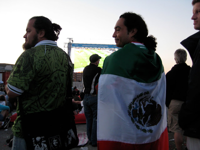 Mexican soccer fans on the waterfront in Copenhagen, watching Mexico v. Argentina, June 27, 2010